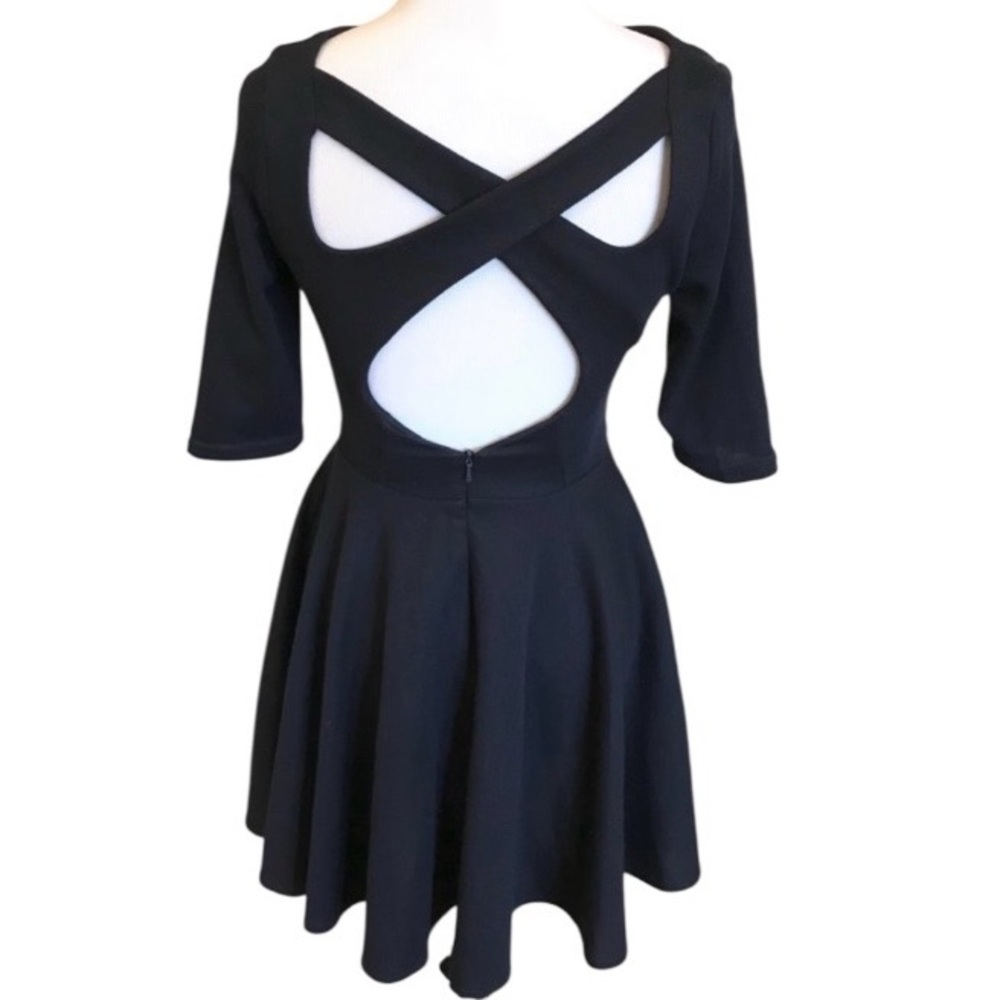 ASOS Petite Womens Dress Navy Blue Knit Short Sleeve Skater Criss Cross Back 2P - Picture 3 of 16